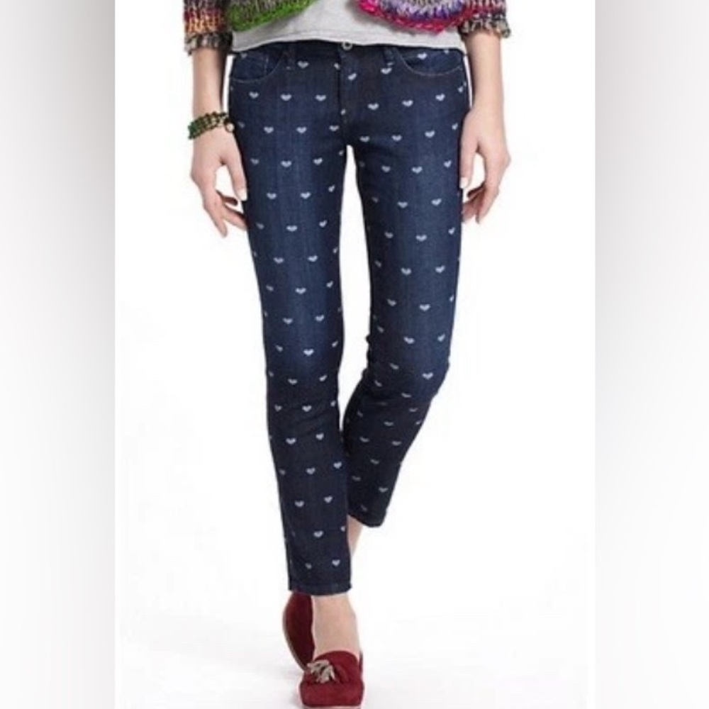 AG Anthropologie Adriano Goldschmied AG Stevie Ankle Jeans Heart Print Size 28